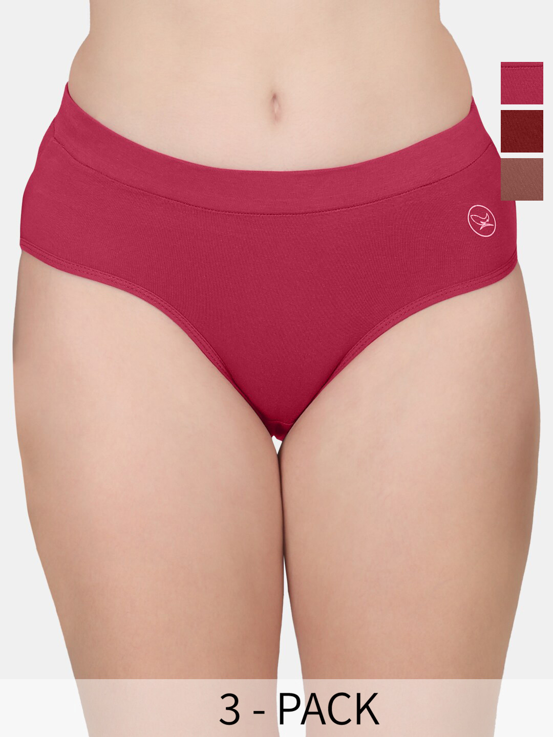 

POOJA RAGENEE Pack of 3 Mid-Rise Anti-Odour Hipster Briefs, Maroon