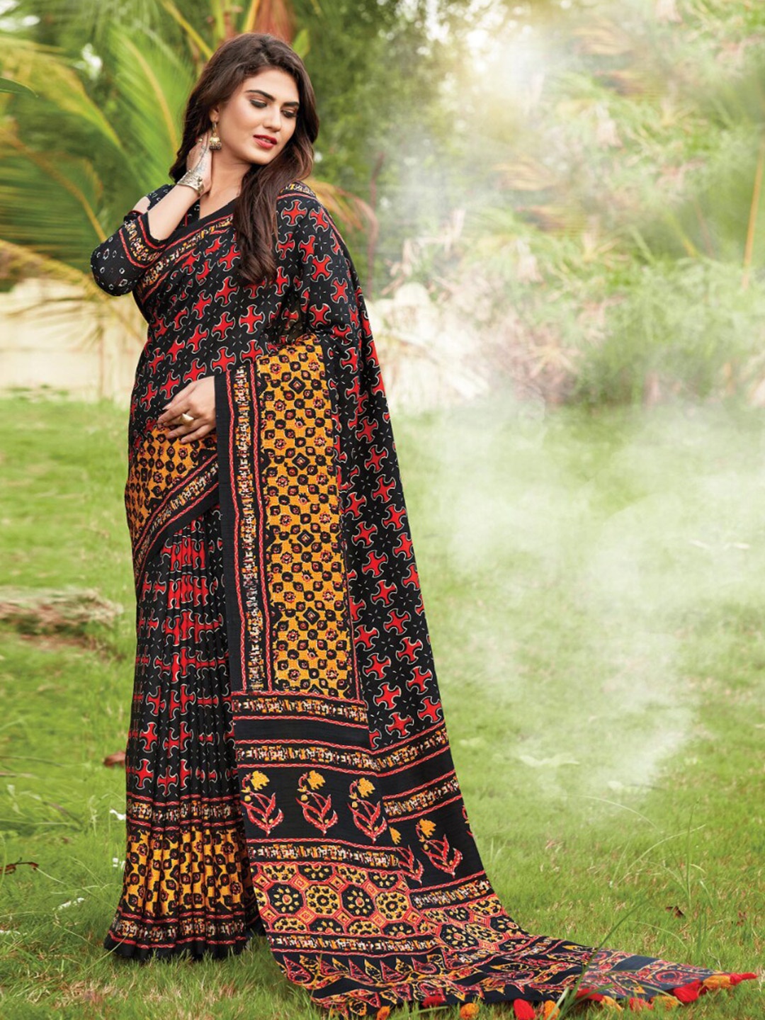 

Mitera Black & Red Pure Silk Saree