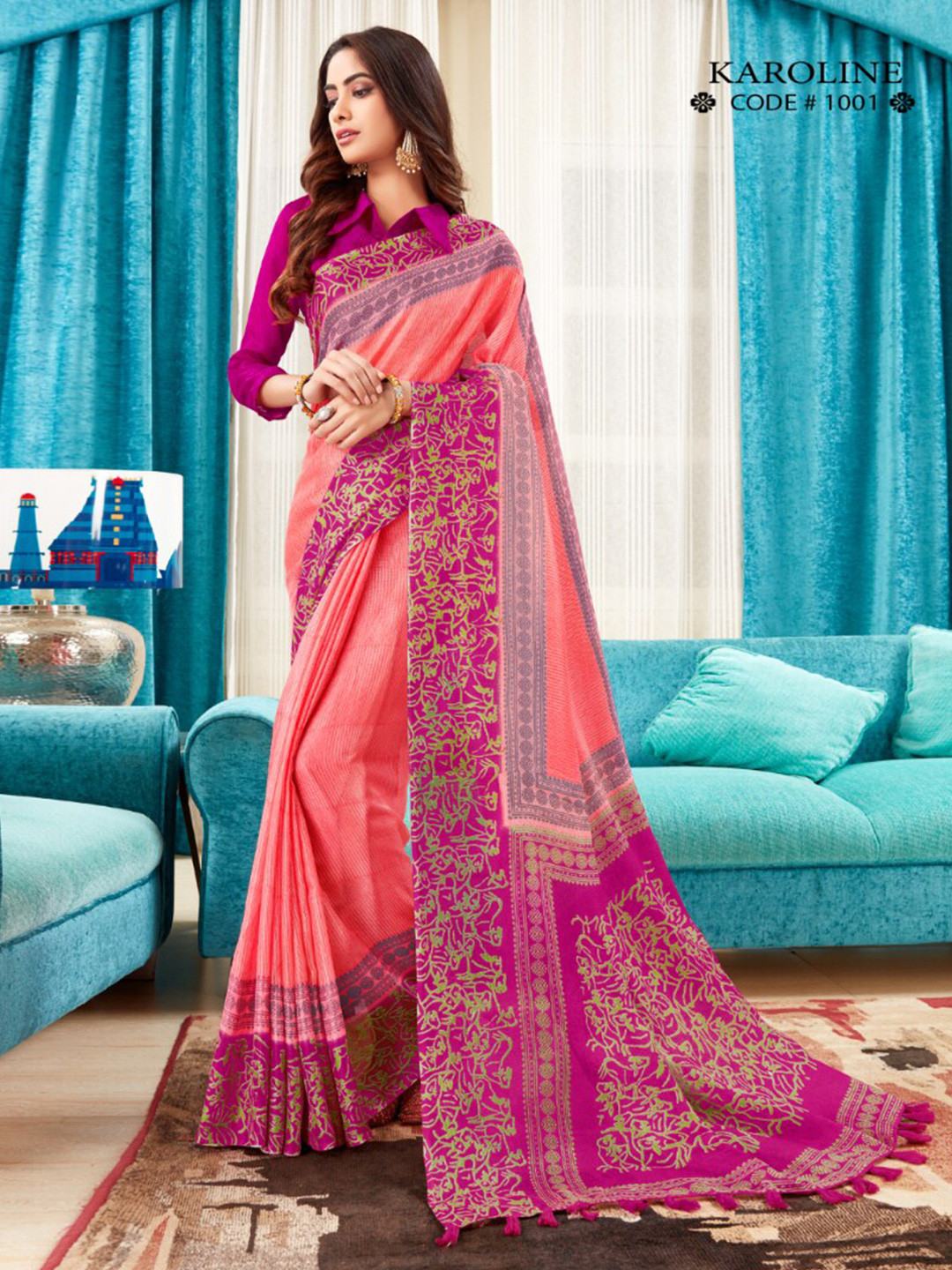 

Mitera Pure Cotton Saree with Tassels, Peach