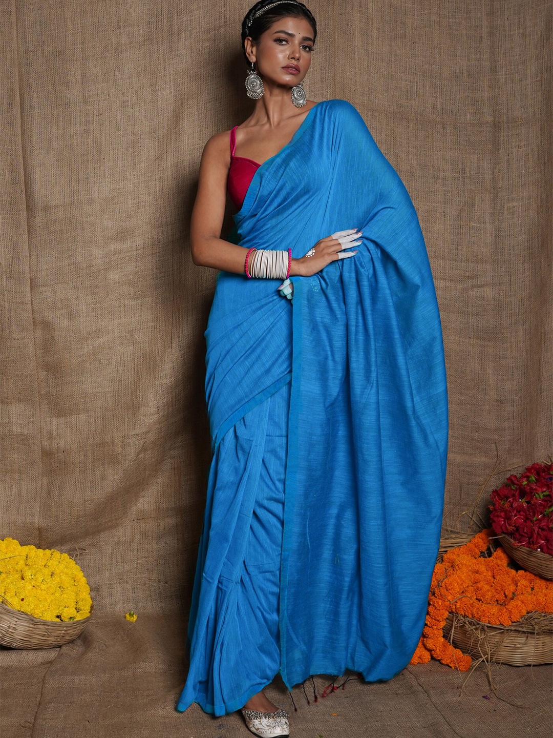

Unnati Silks Pure Linen Jamdani Saree, Blue
