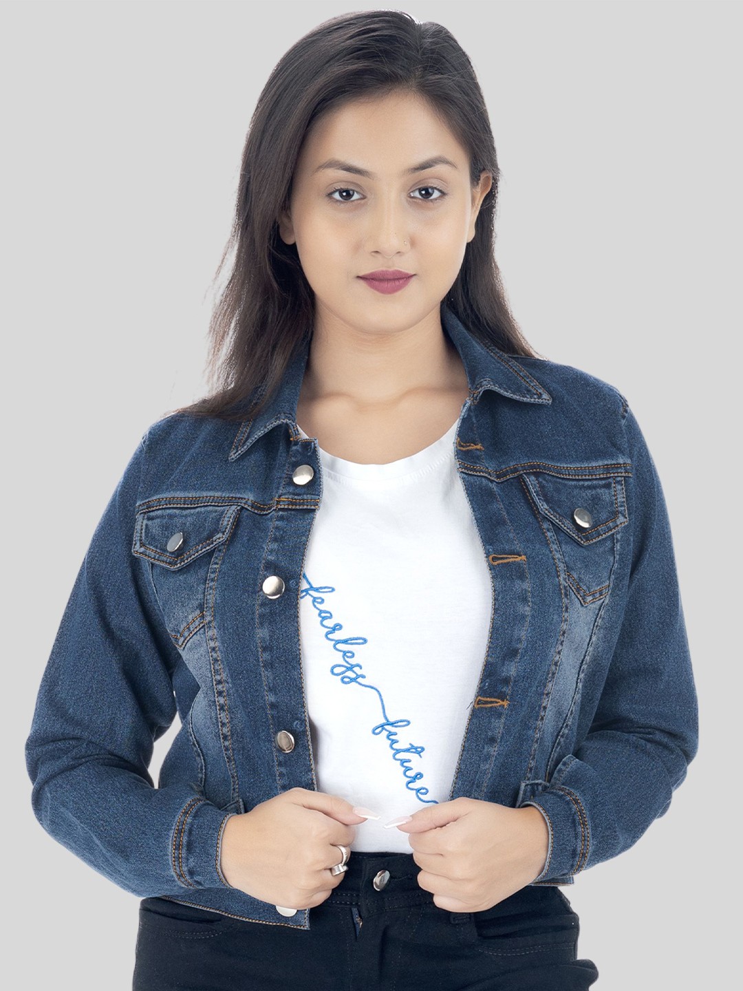 

BAESD Washed Lightweight Crop Cotton Denim Jacket, Blue