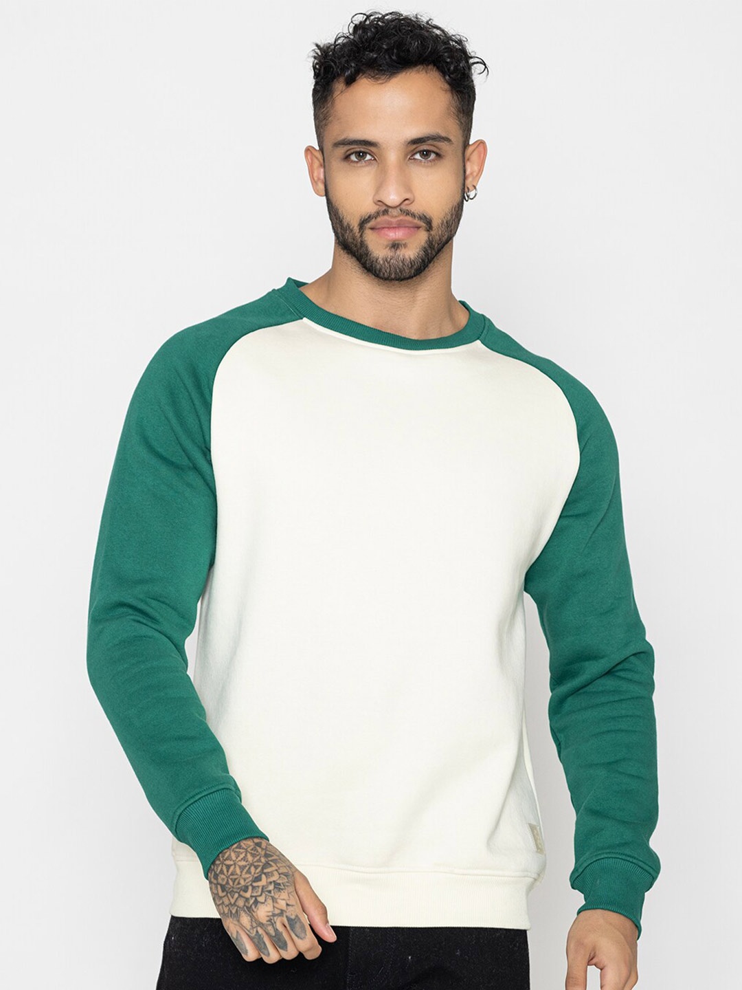 

Bonjour Round Neck Raglan Sleeves Cotton Sweatshirt, White