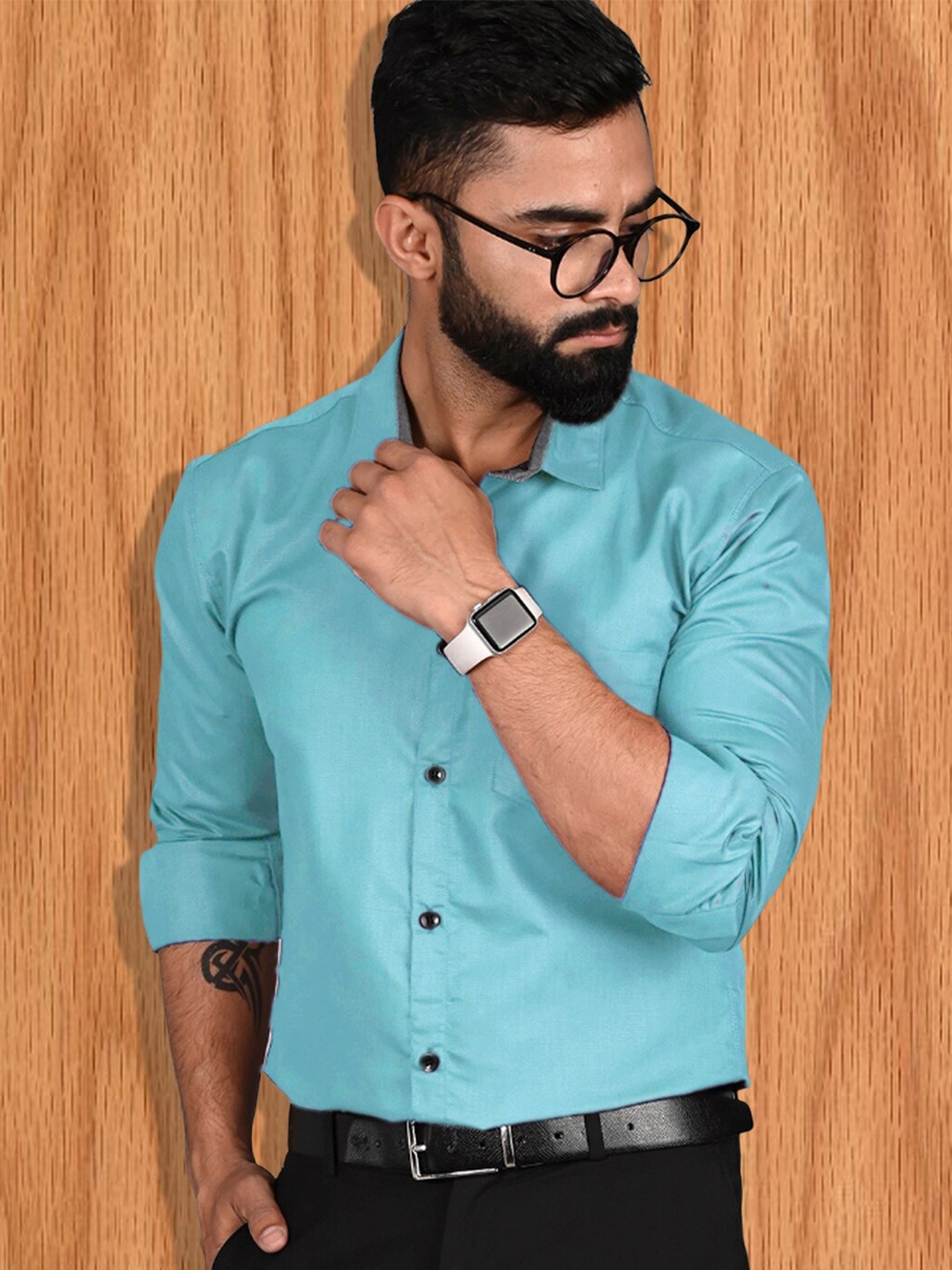 

7Threads Spread Collar Horizontal Stripes Opaque Regular Fit Formal Shirt, Blue