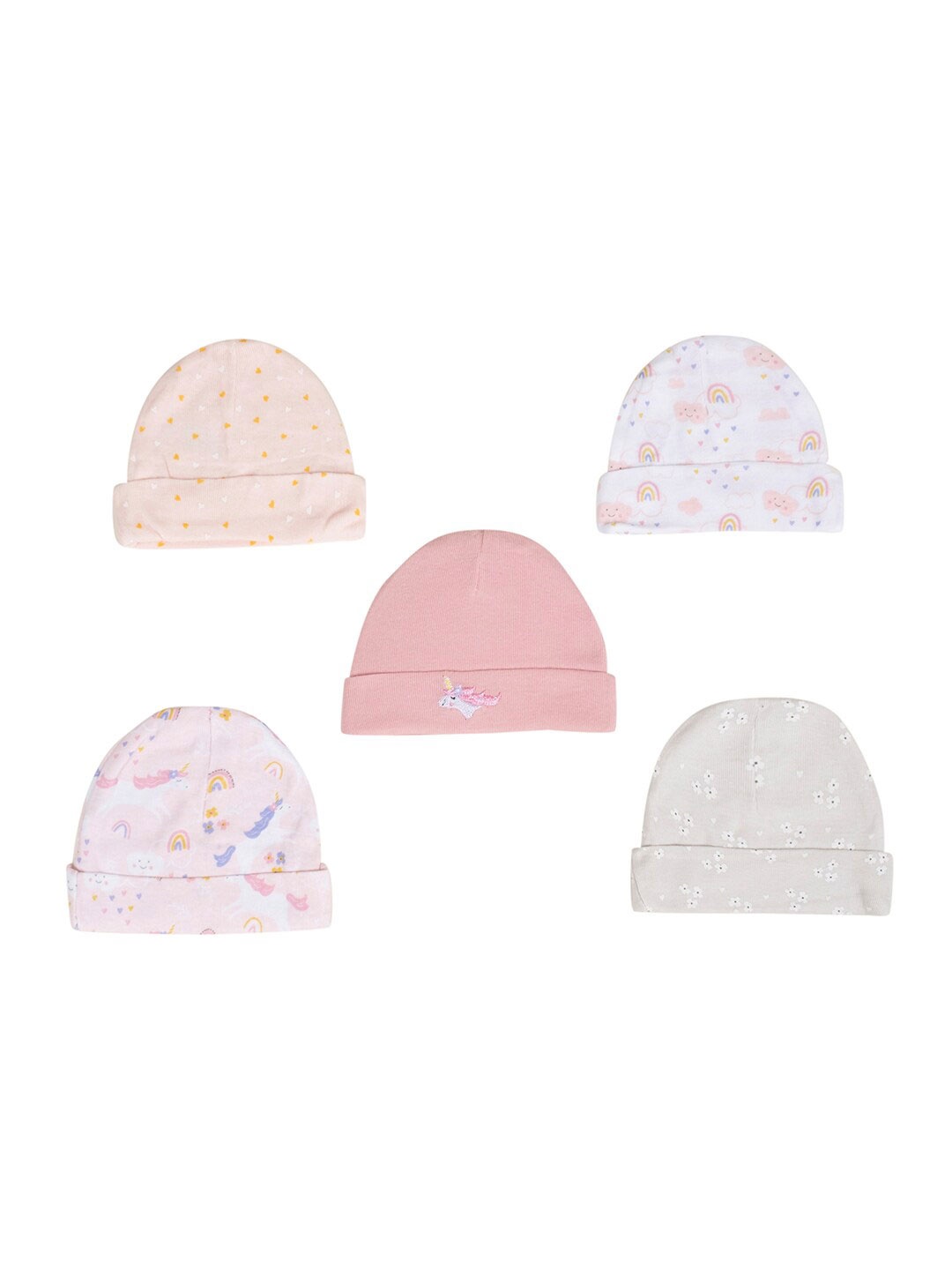 

Baby Moo Girls Pack of 5 Printed Cotton Beanie, Pink