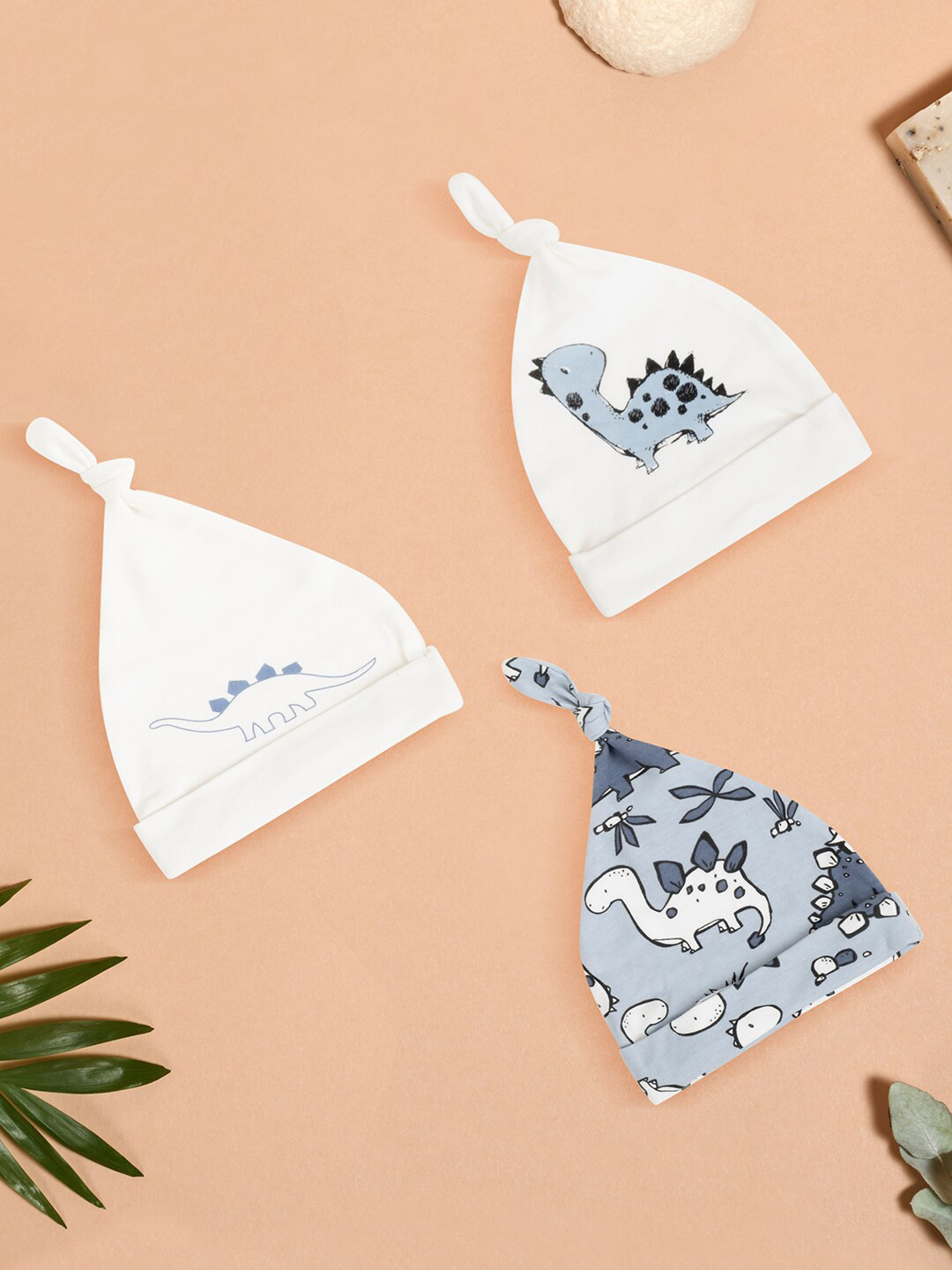 

Baby Moo Kids Pack of 3 Printed Cotton Beanie, White