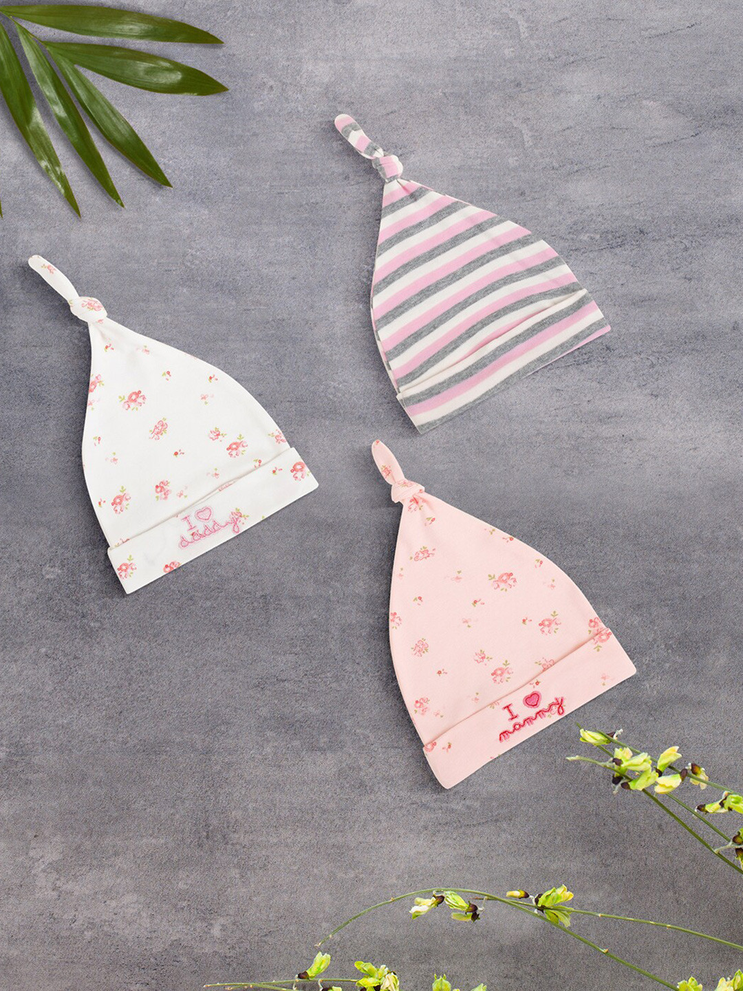 

Baby Moo Kids Pack of 3 Printed Cotton Beanie, Pink