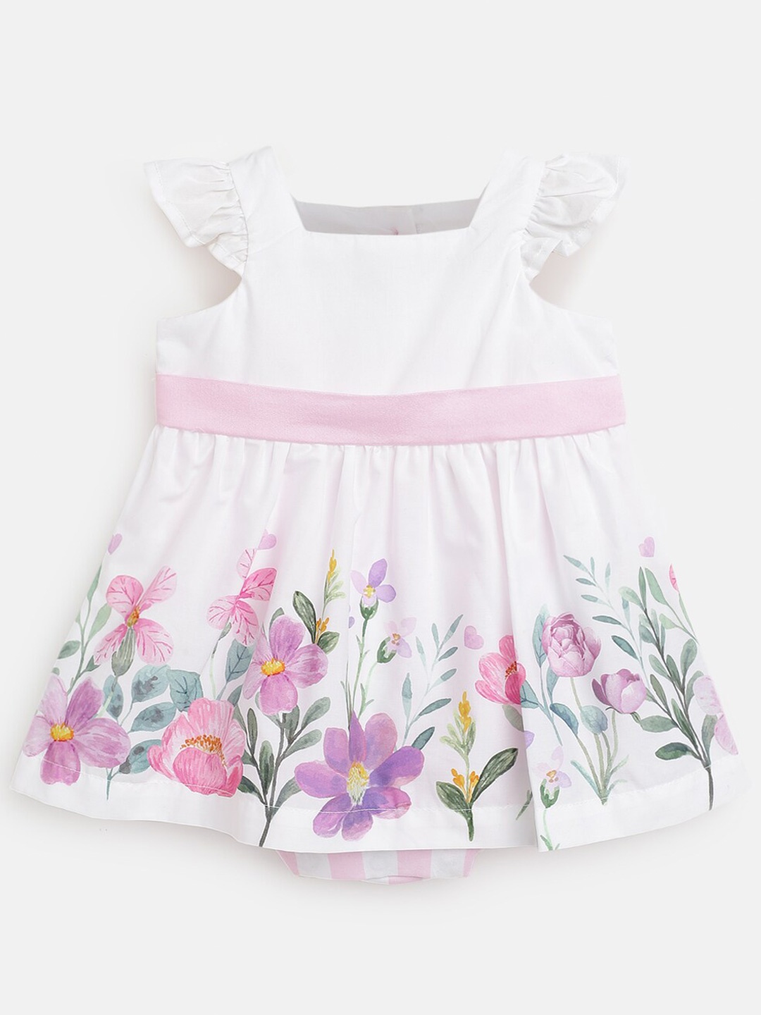 

Chicco Infants Girls Floral Printed Cap Sleeves Cotton Rompers Dress, White
