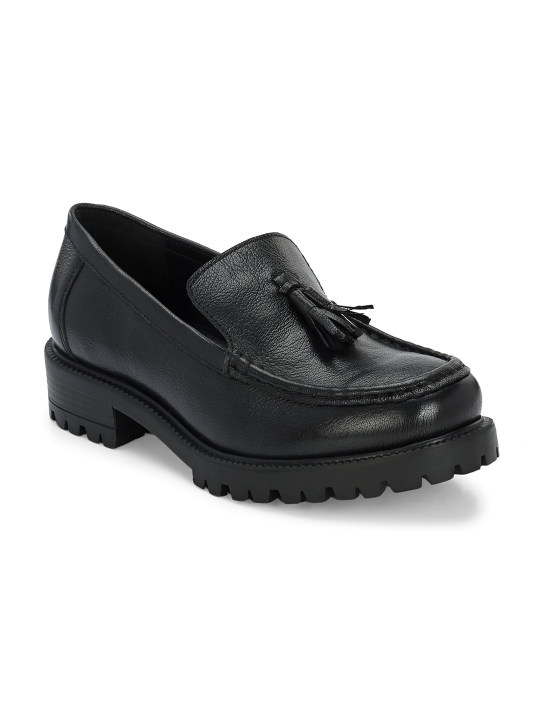 

CARLO ROMANO Women Textured Round Toe Lightweight Leather Loafers, Black
