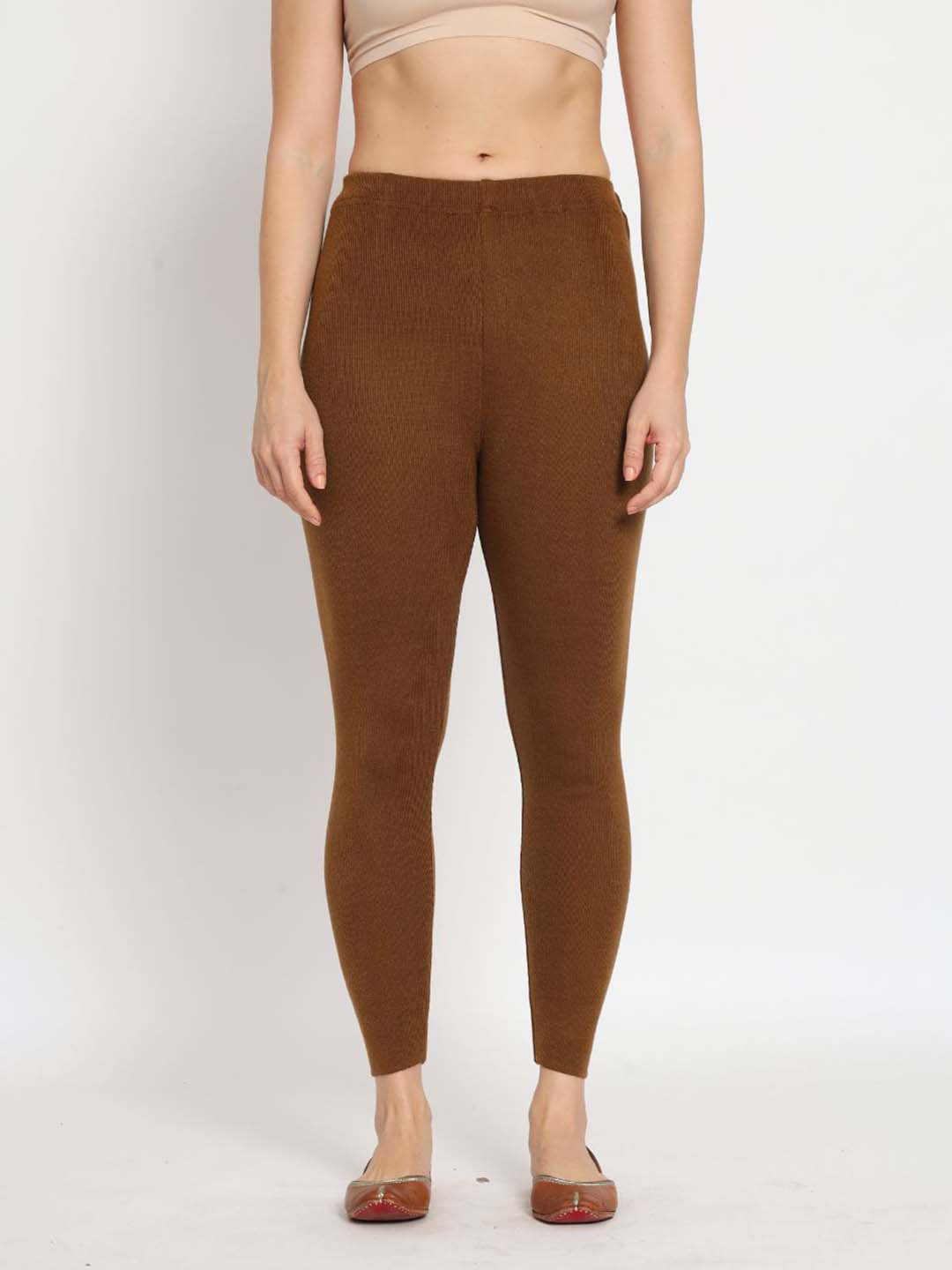 

FABNEST Mid Rise Ankle Length Leggings, Brown