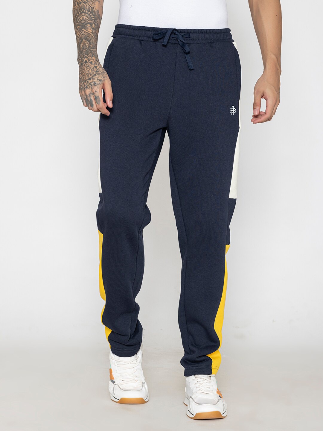 

Bonjour Men Colourblocked Cotton Track Pants, Navy blue
