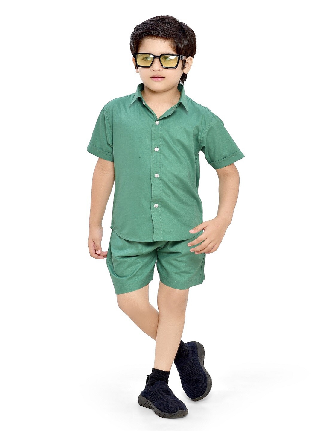 

BAESD Boys Pure Cotton Shirt & Shorts, Green