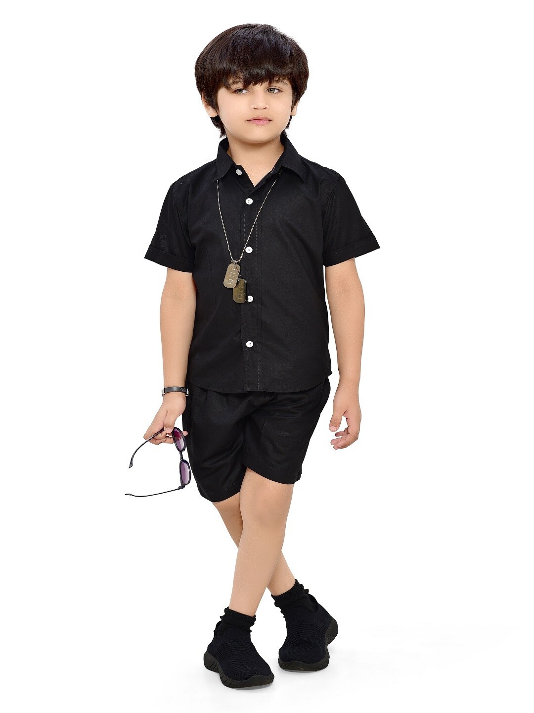 

BAESD Boys Pure Cotton Shirt & Shorts, Black