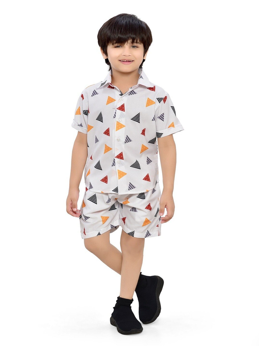 

BAESD Boys Printed Short Sleeves Cotton Shirt With Shorts, White