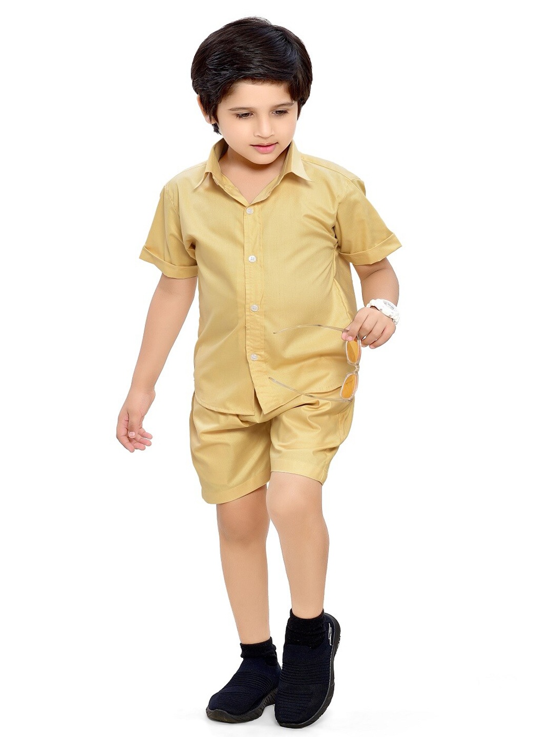 

BAESD Boys Short Sleeves Cotton Shirt With Shorts, Yellow