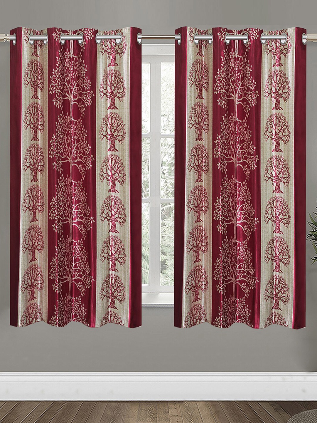 

Aura Maroon & Beige 2Pcs Ethnic Motifs Room Darkening Window Curtain