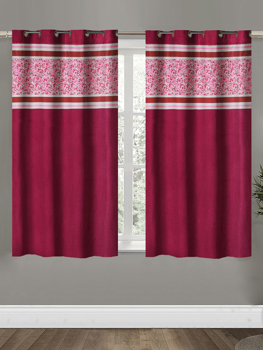 

Aura Maroon & White 2 Pcs Ethnic Motifs Printed Window Curtain