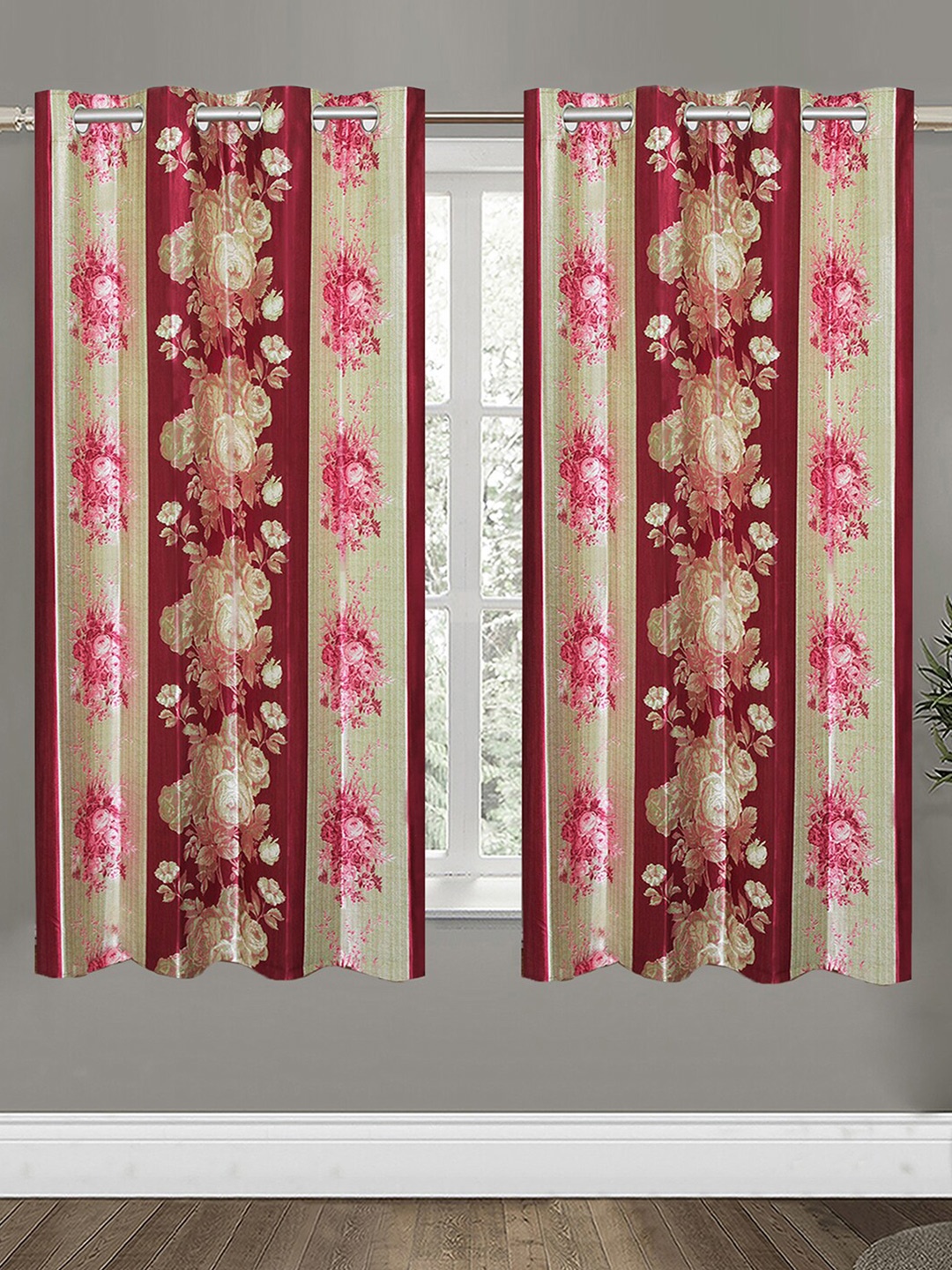 

Aura Maroon & Beige 2 Pieces Floral Window