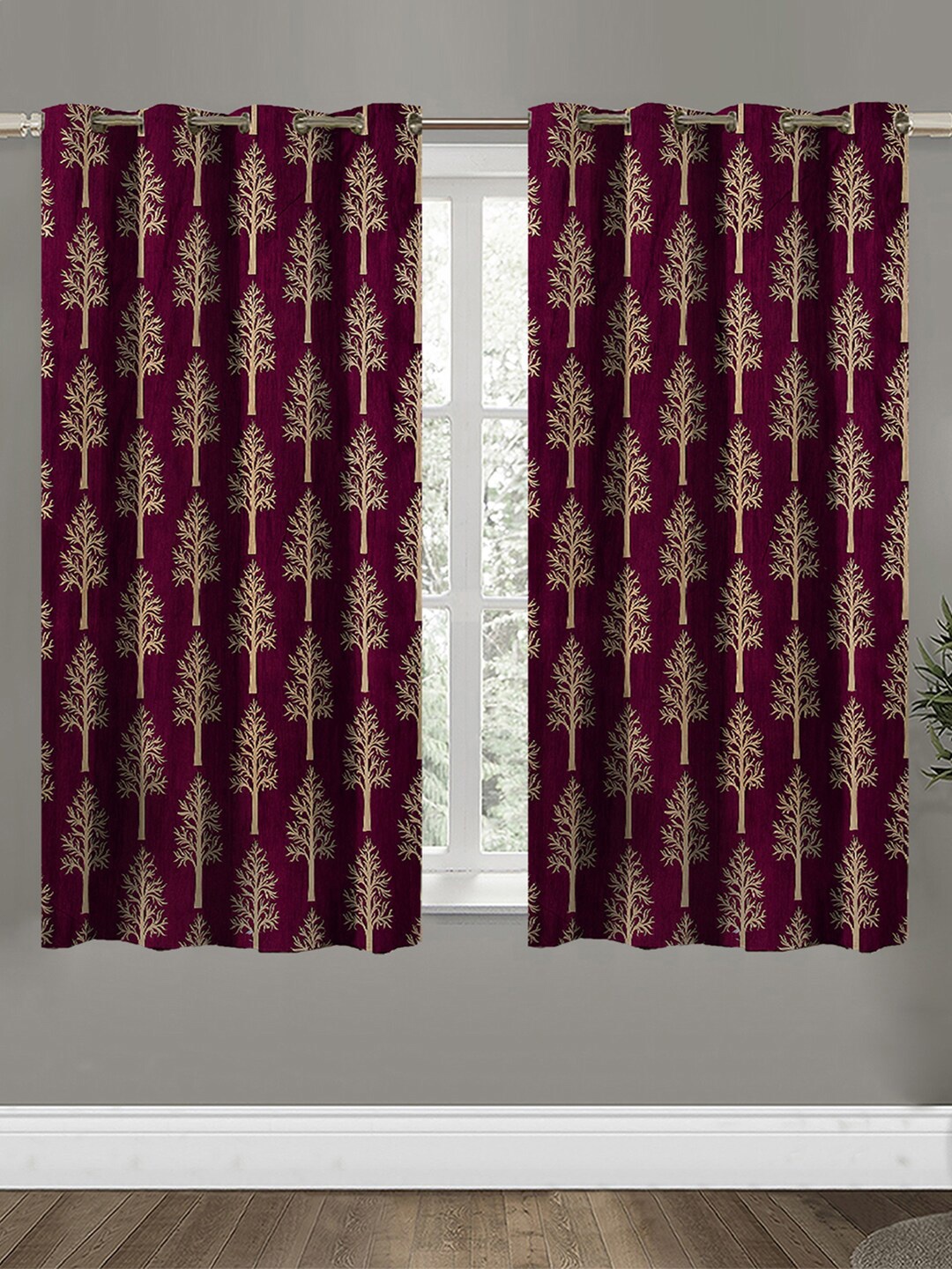 

Aura Purple & Beige 2Pcs Floral Room Darkening Window Curtain