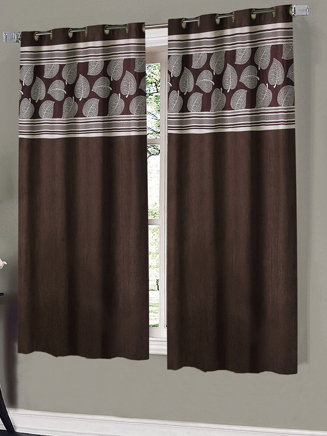 

Aura Brown & White 2 Pcs Floral Printed Window Curtain