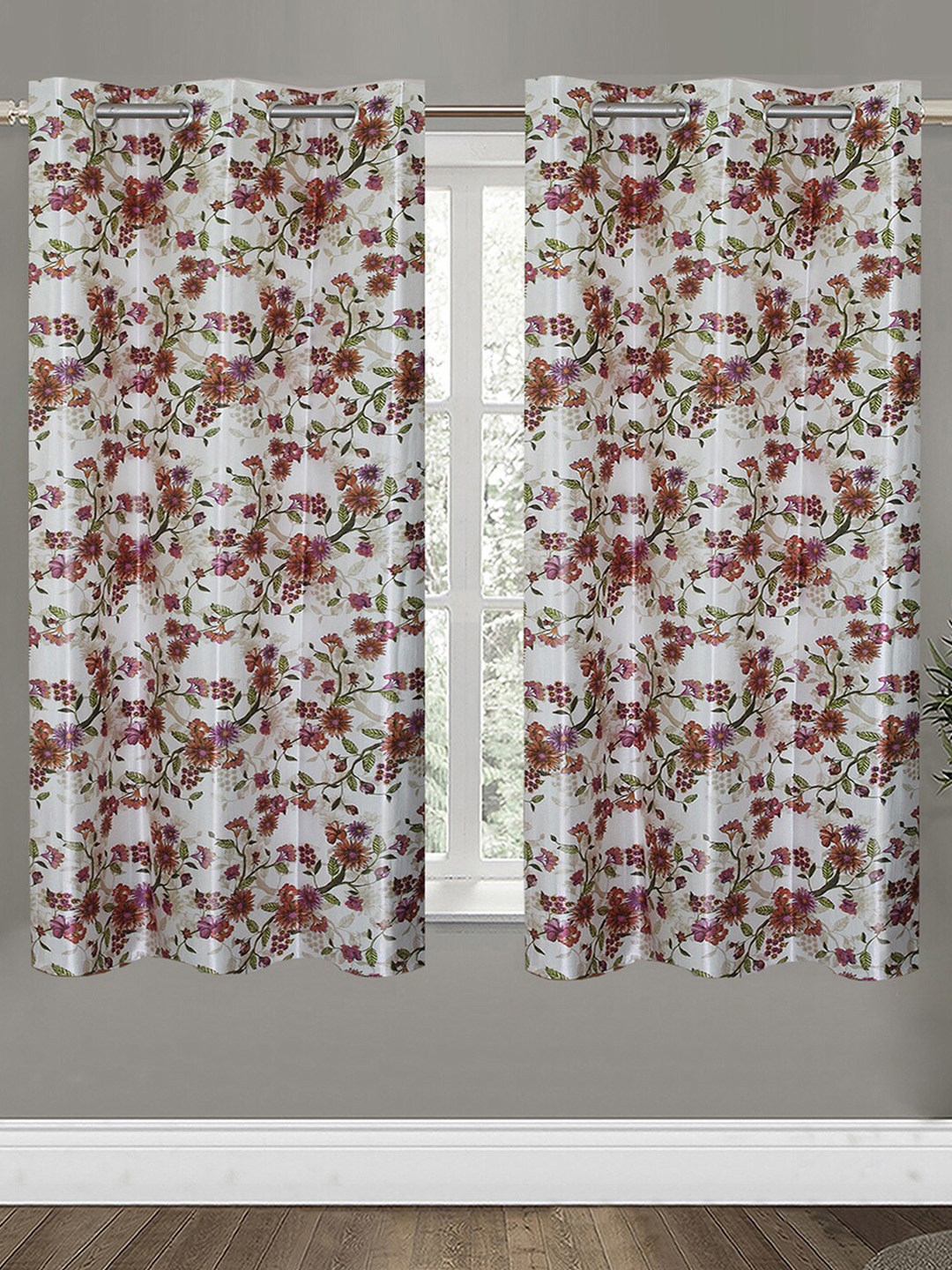 

Aura White & Green 2 Pcs Floral Printed Window Curtain