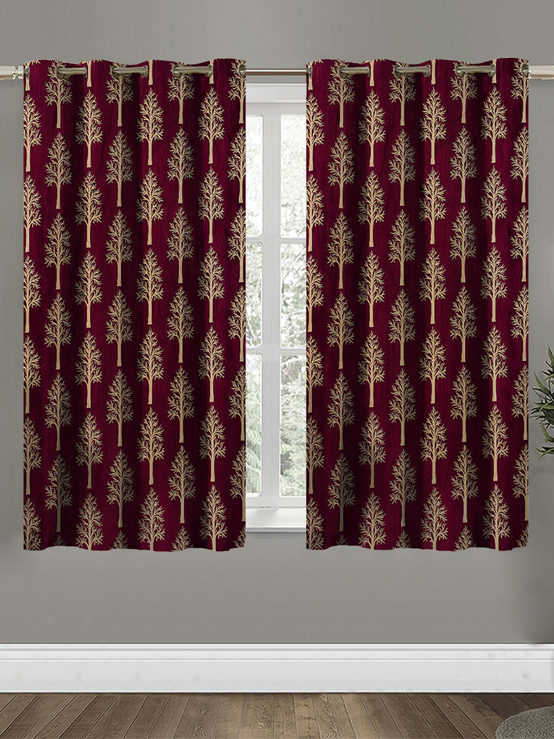 

Aura Maroon & Beige 2Pcs Ethnic Motifs Room Darkening Window Curtain