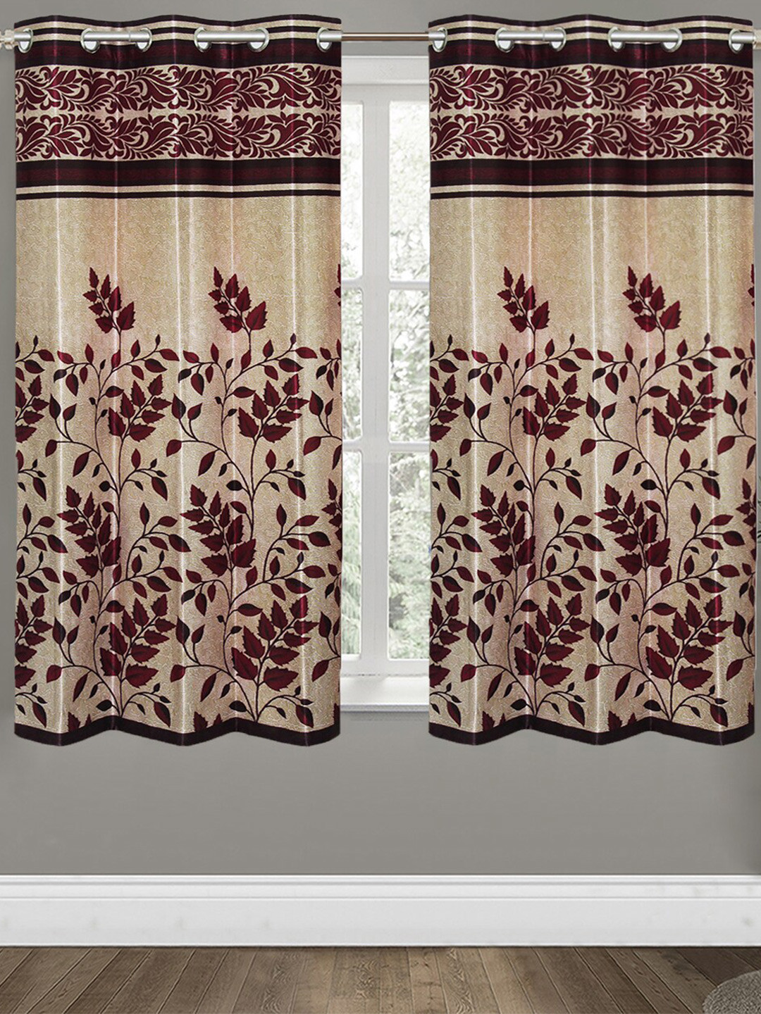 

Aura Maroon & Beige 2 Pieces Floral Window