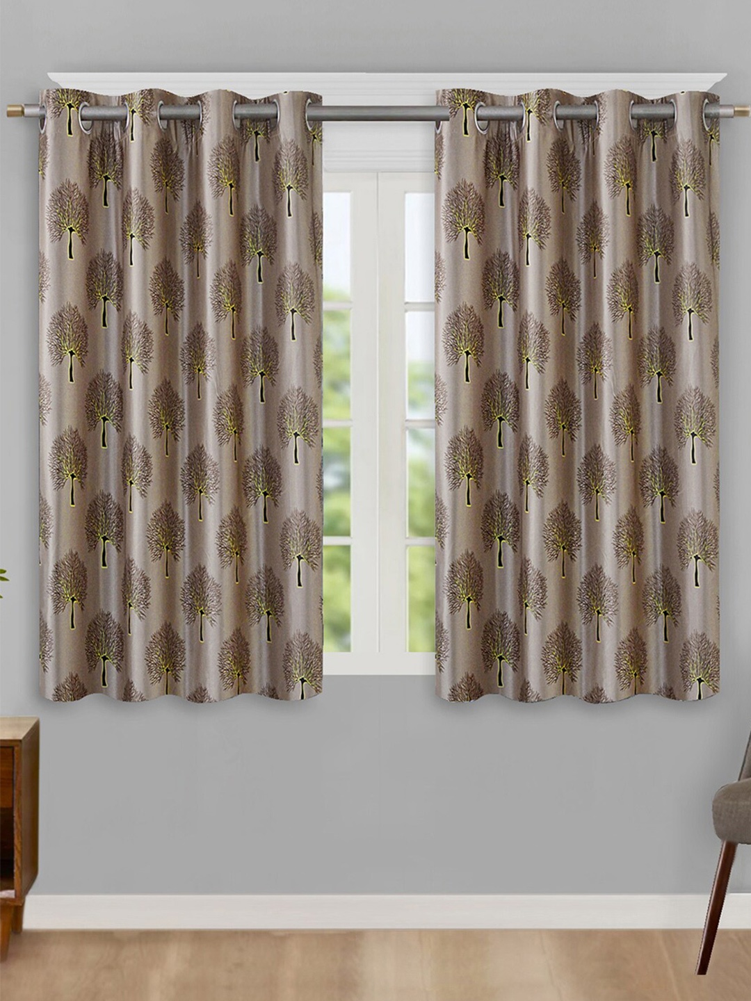 

Aura Brown & Green 2 Pcs Floral Printed Window Curtain