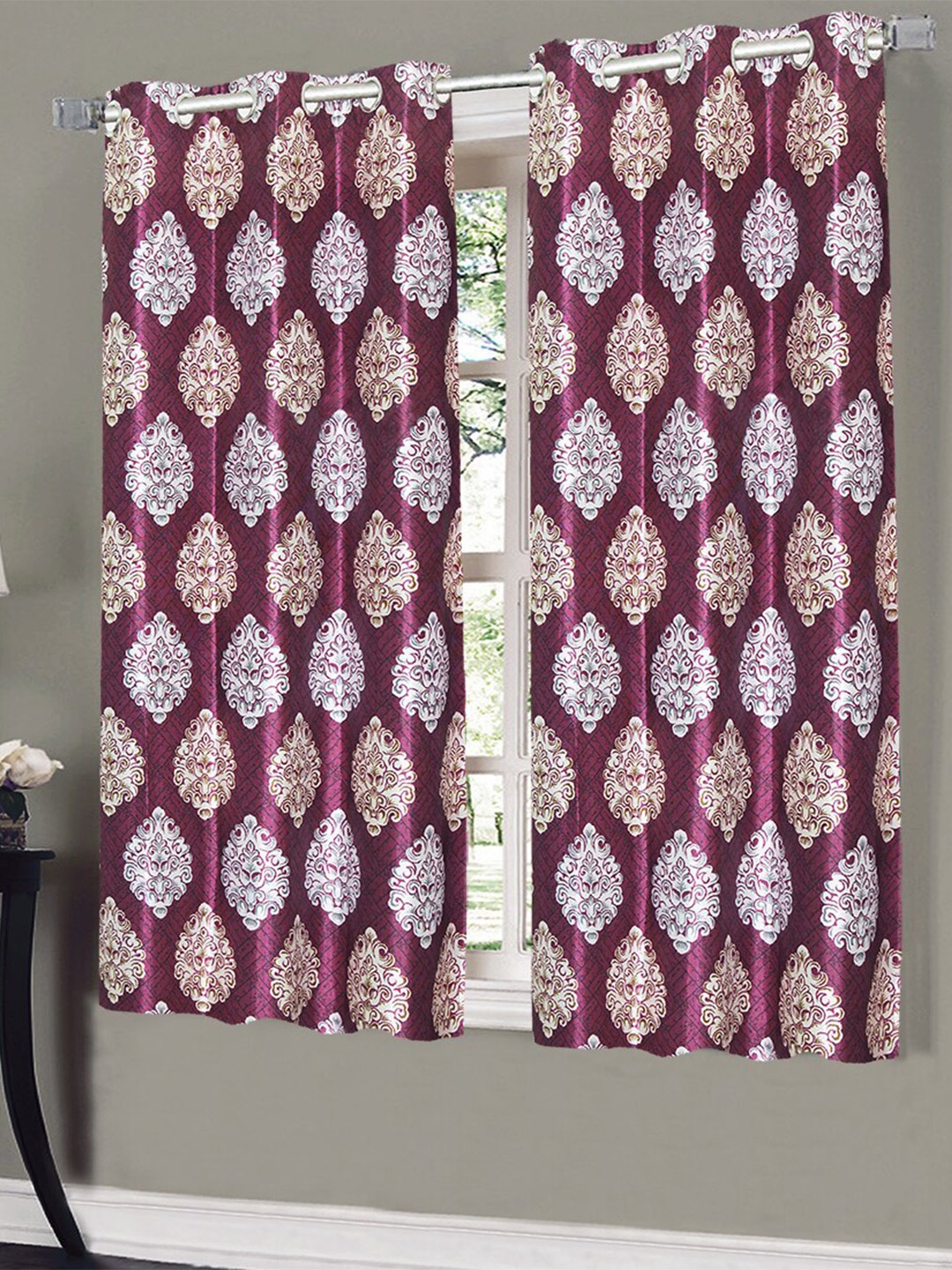 

Aura Maroon & Beige 2 Pcs Floral Printed Window Curtain