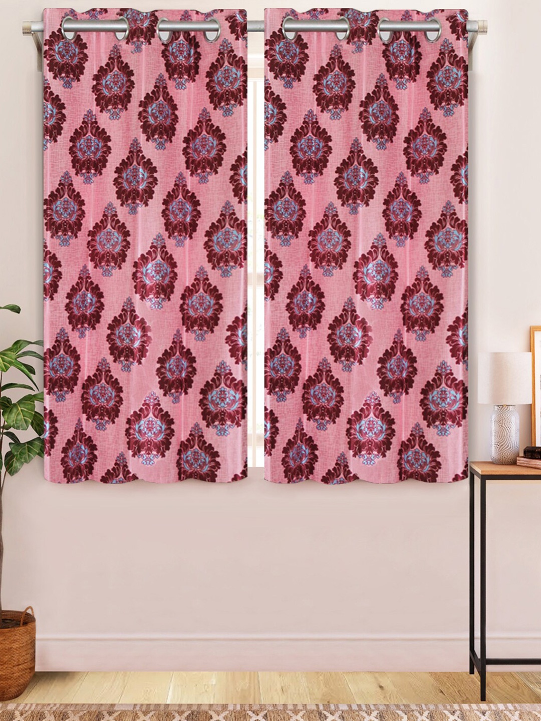 

Aura White & Red 2 Pcs Floral Printed Window Curtain