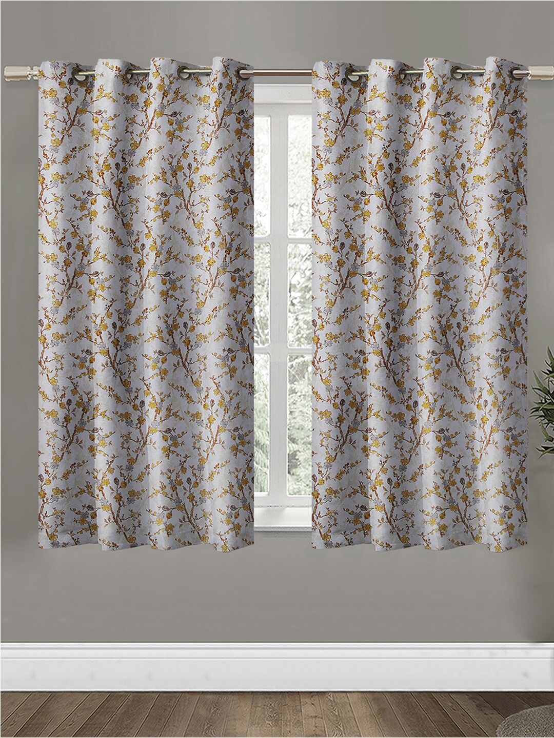 

Aura Grey & Yellow 2 Pieces Floral Printed Window
