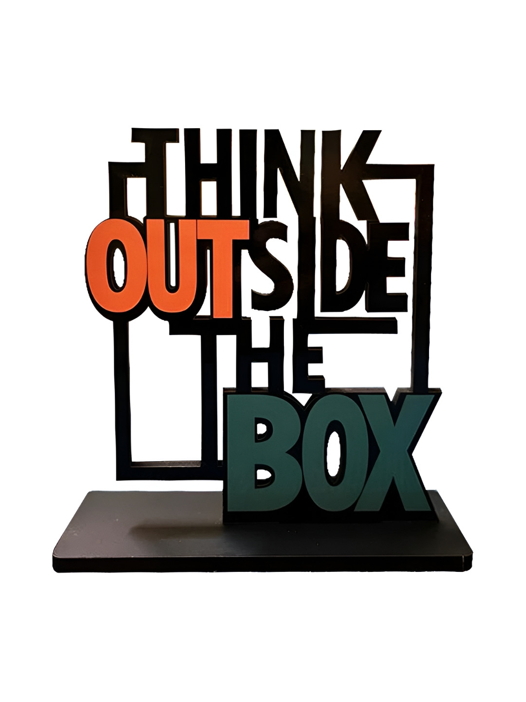 

Kastner Black & Orange Think Out Side The Box Wooden Figurine Showpiece