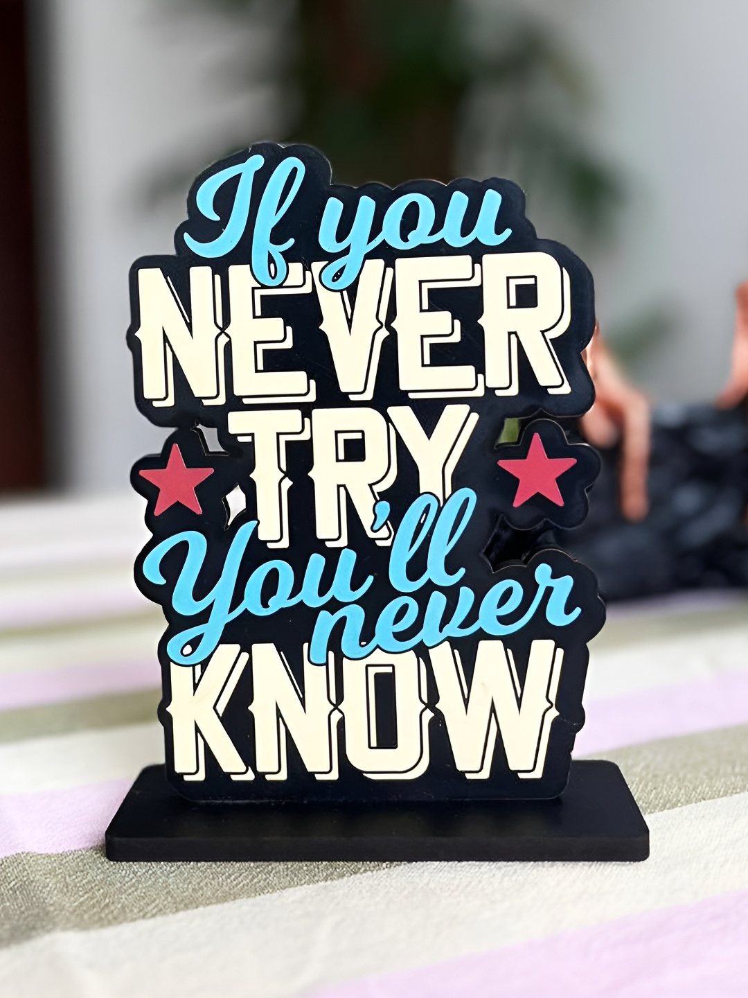 

Kastner Black & Off White If You Never Try You'll Never Know Wooden Figurine Showpiece