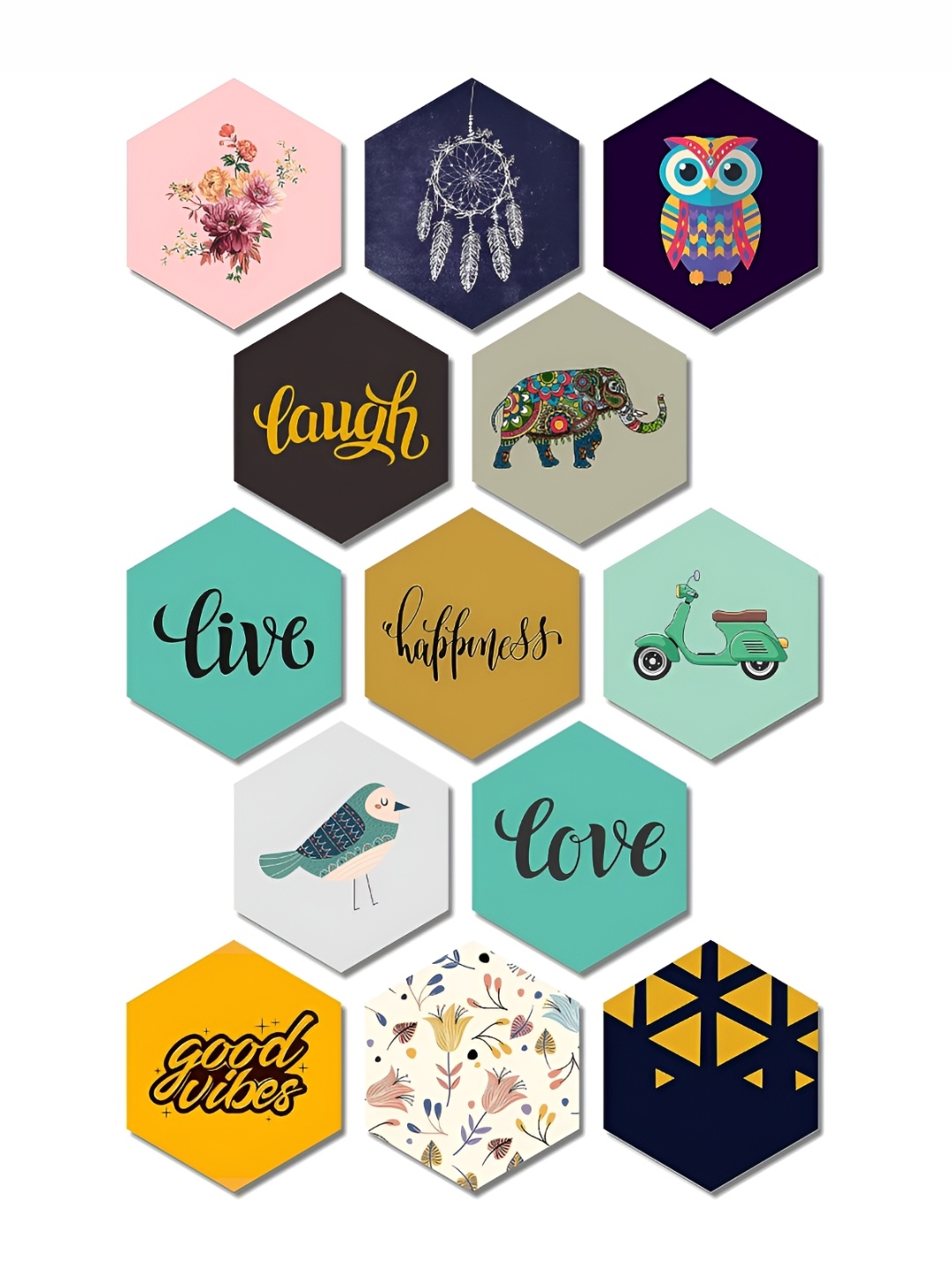 

Kastner Blue & Yellow 13 Pieces Motivational Quotes Painted Hexagon Wooden Wall Hangings