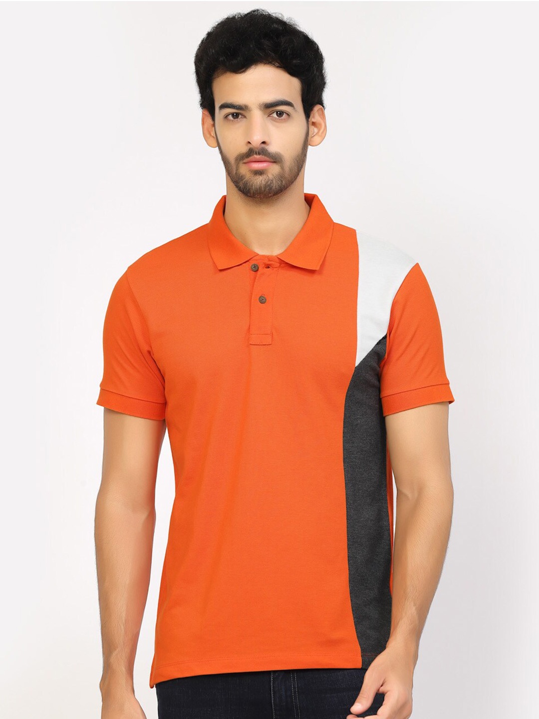 

Kalt Polo Collar Pockets Short Sleeves Cotton T-shirt, Orange