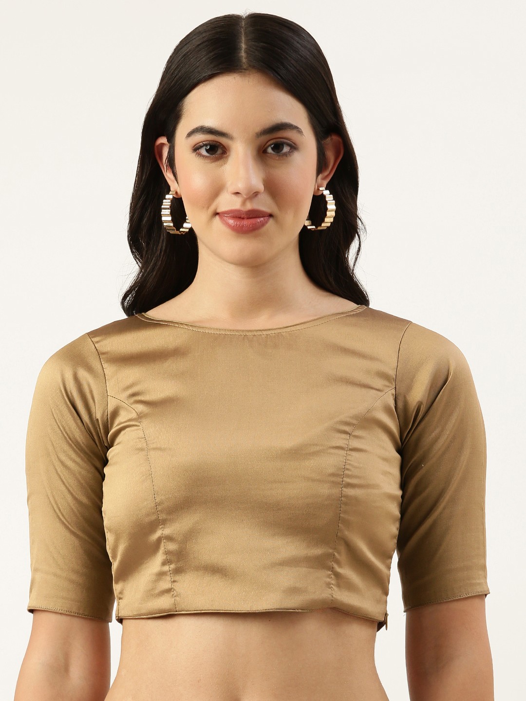 

Ethnovog Women Ready To Wear Solid Saree Blouse With Styled Back, Beige