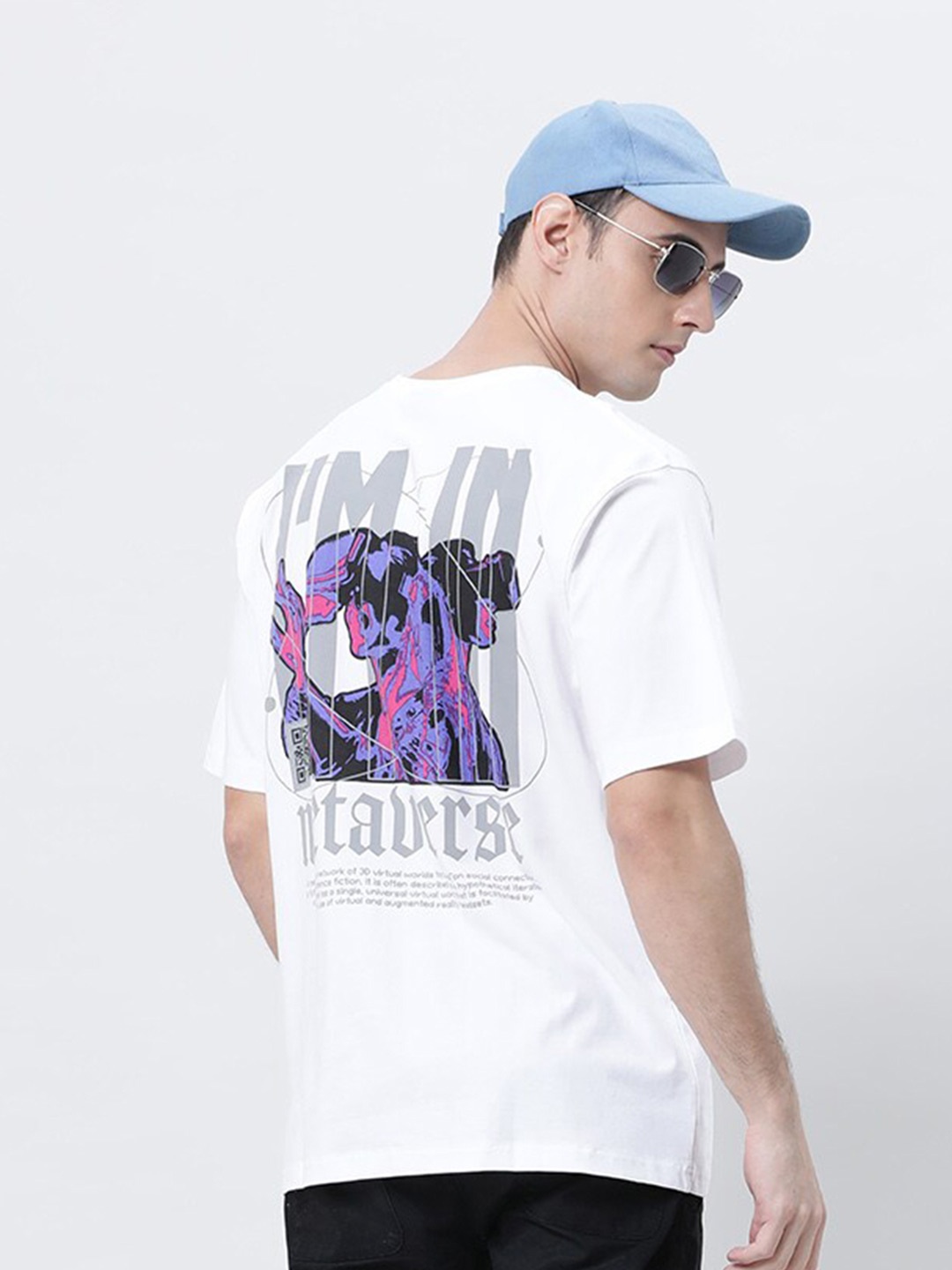 

Kryptic Graphic Printed Drop Shoulder Pure Cotton Oversized T-shirt, White