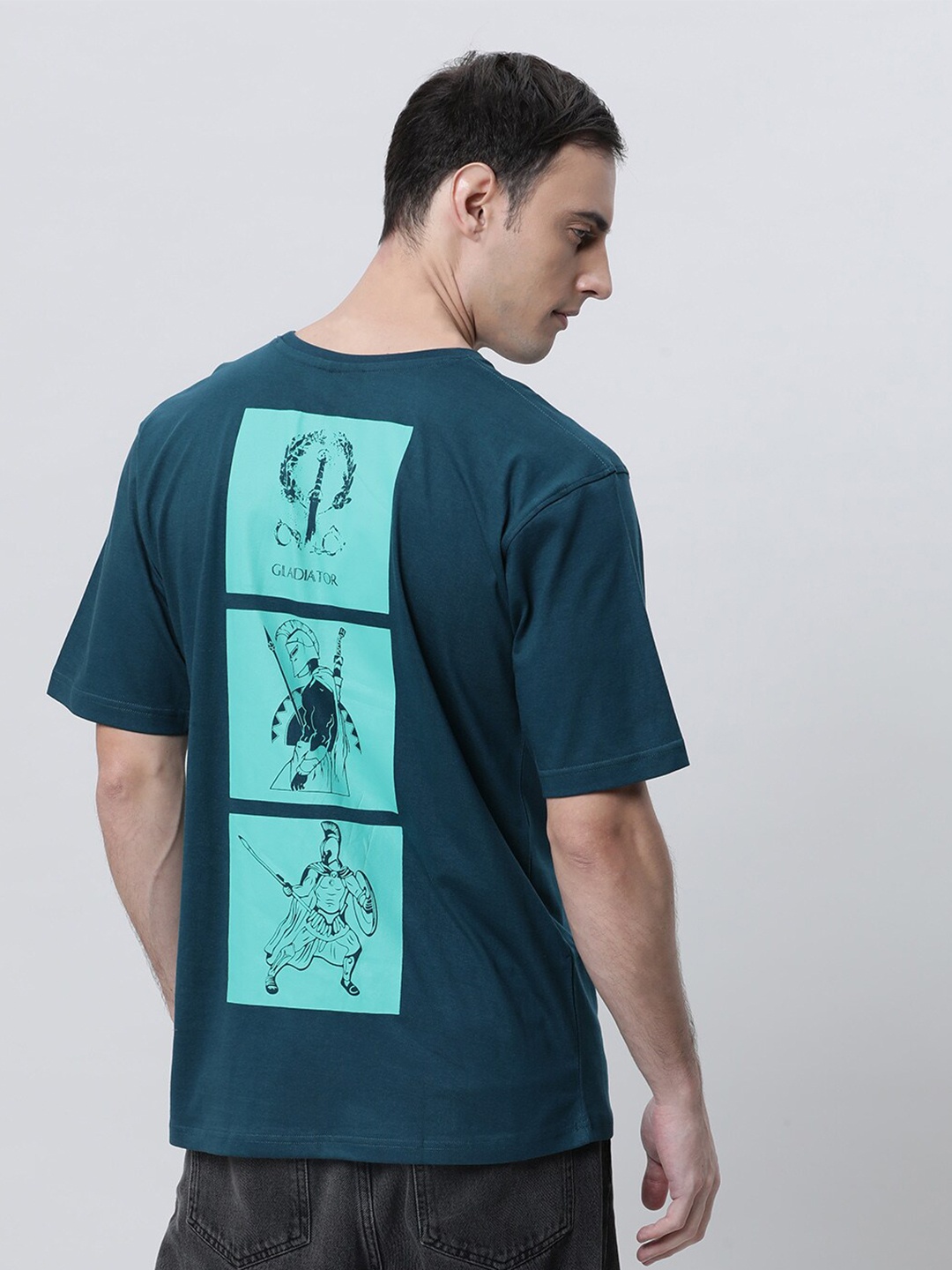 

Kryptic Graphic Printed Drop Shoulder Cotton Oversized T-shirt, Teal