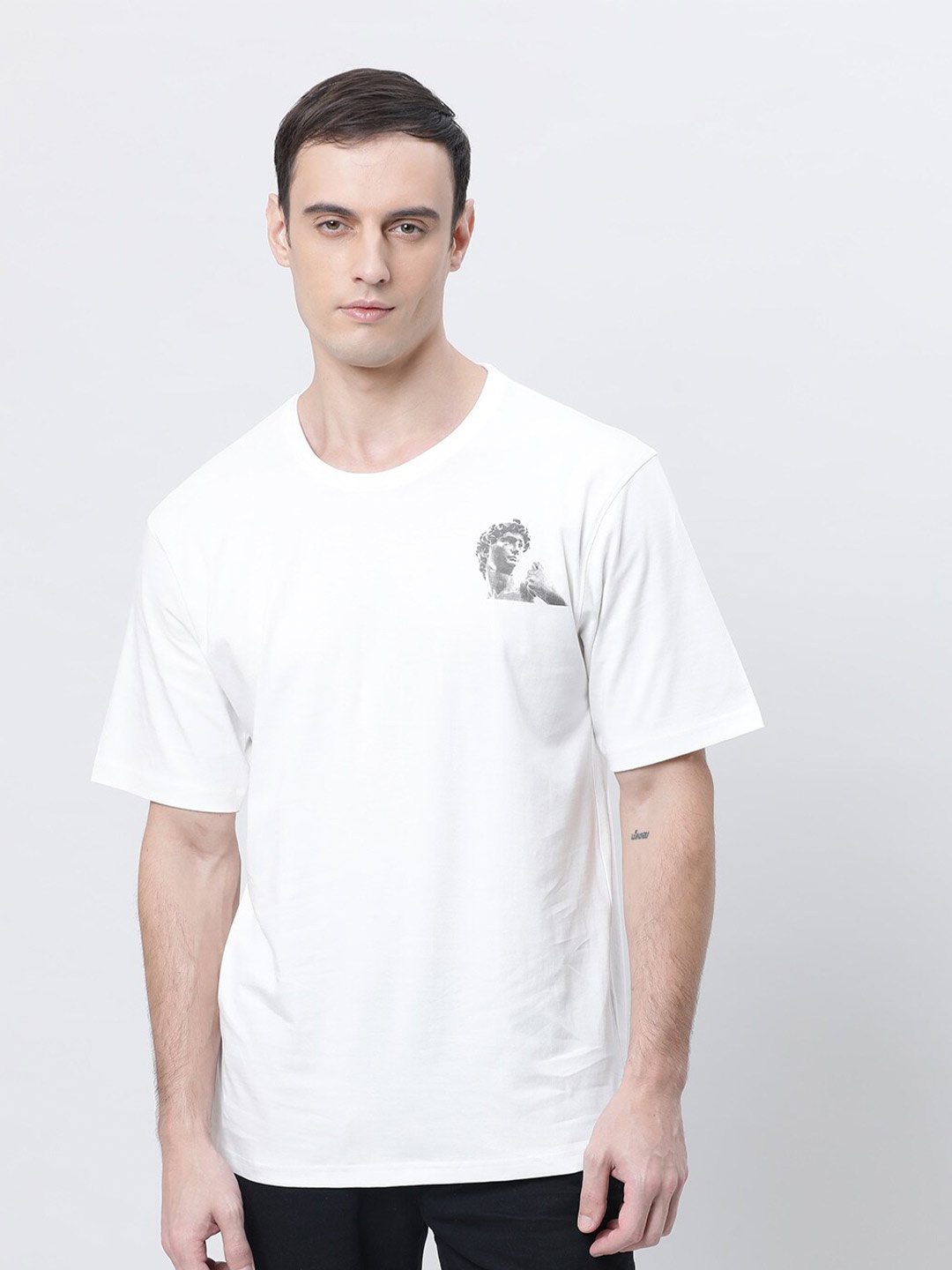 

Kryptic Graphic Printed Round Neck Pure Cotton Oversized T-shirt, Off white