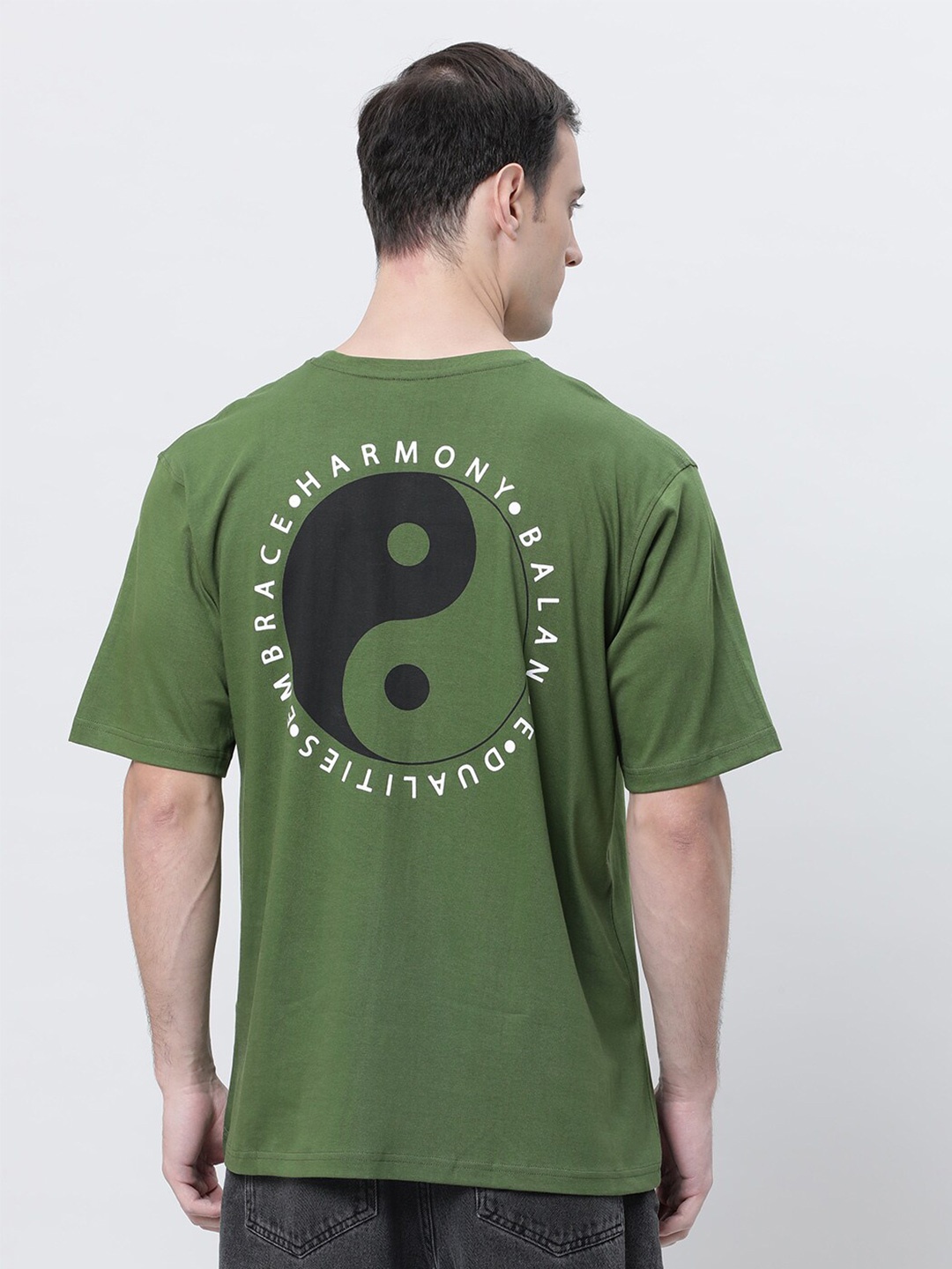 

Kryptic Graphic Printed Round Neck Pure Cotton Oversized T-shirt, Olive