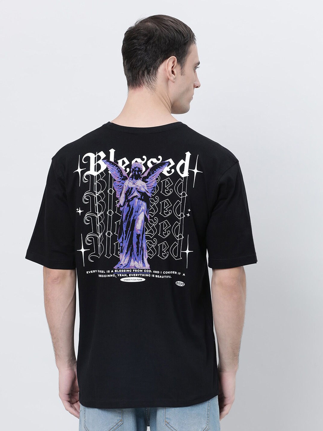 

Kryptic Graphic Printed Round Neck Pure Cotton Oversized T-shirt, Black