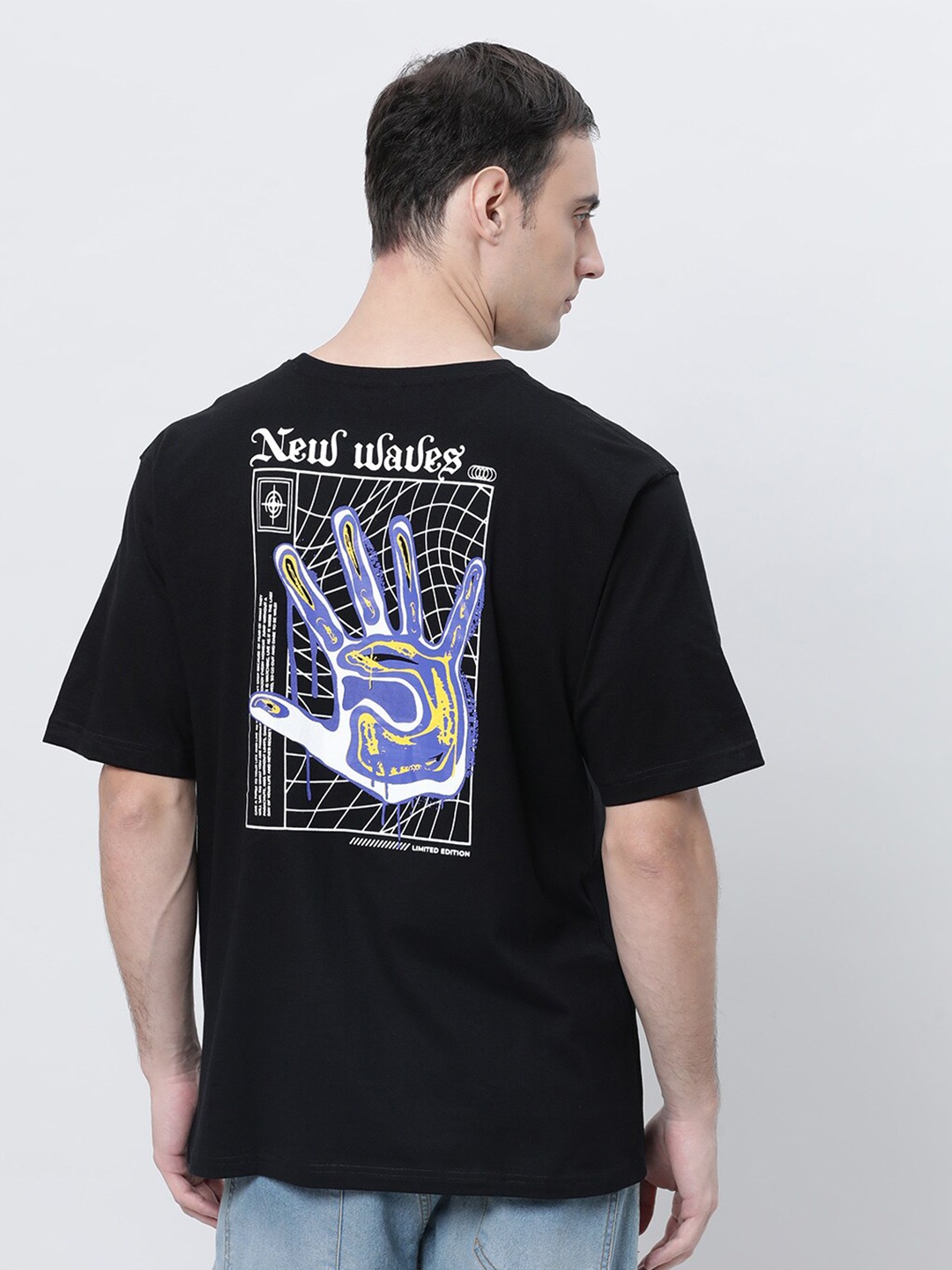 

Kryptic Graphic Printed Round Neck Pure Cotton Oversized T-shirt, Black