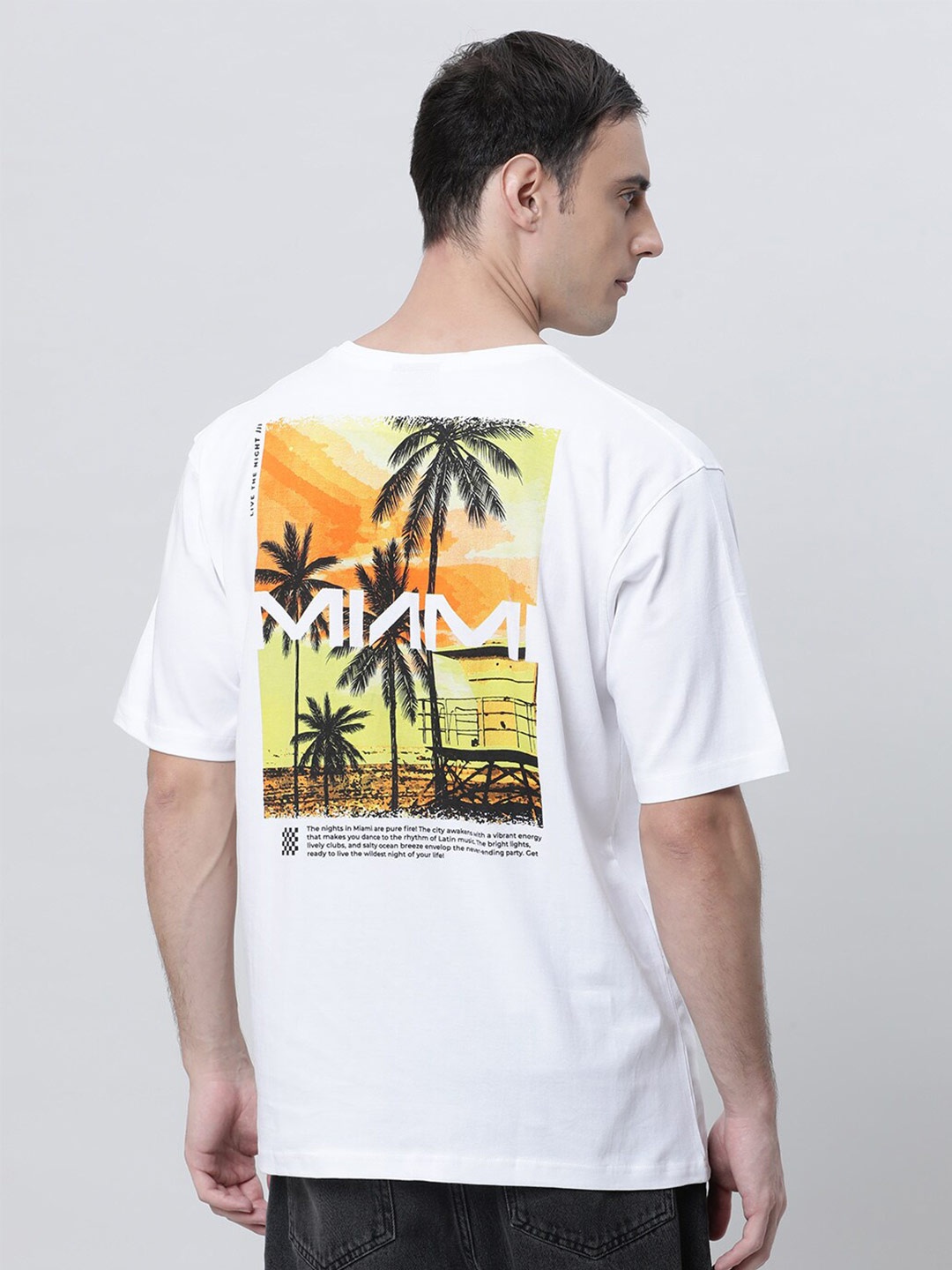 Kryptic Graphic Printed Round Neck Pure Cotton Oversized T-shirt, White
