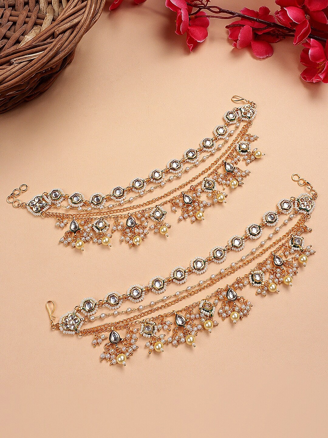 

House of Pataudi 22KT Gold-Plated Kundan Stone Studded Kaanchain
