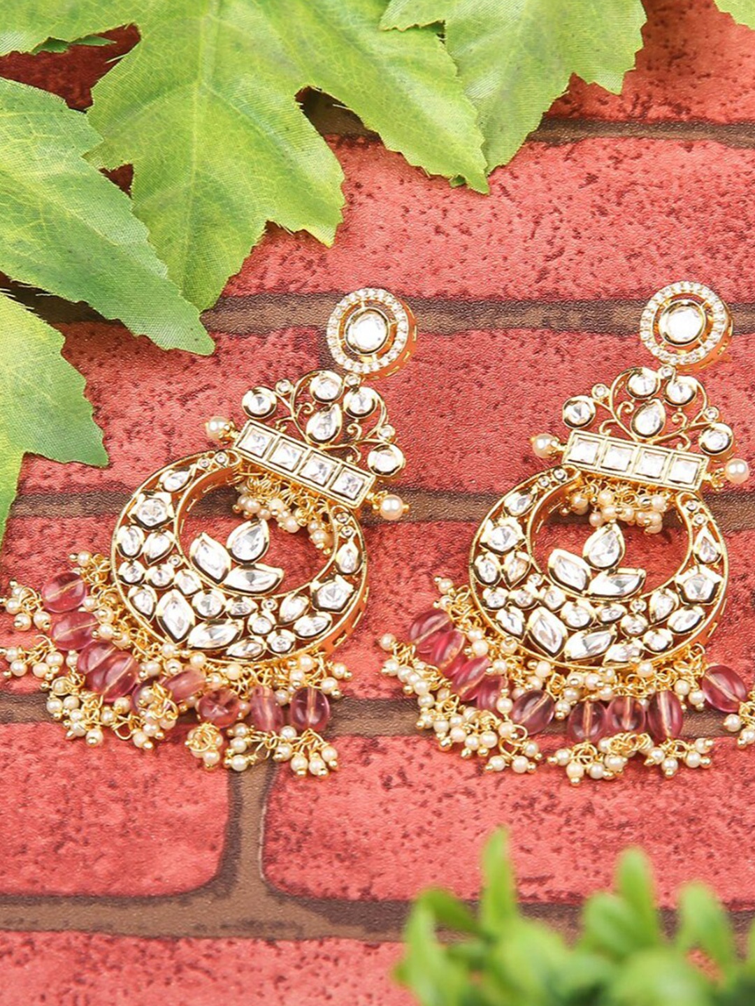 

House of Pataudi Gold-Plated Kundan & Stone-Studded Drop Earrings
