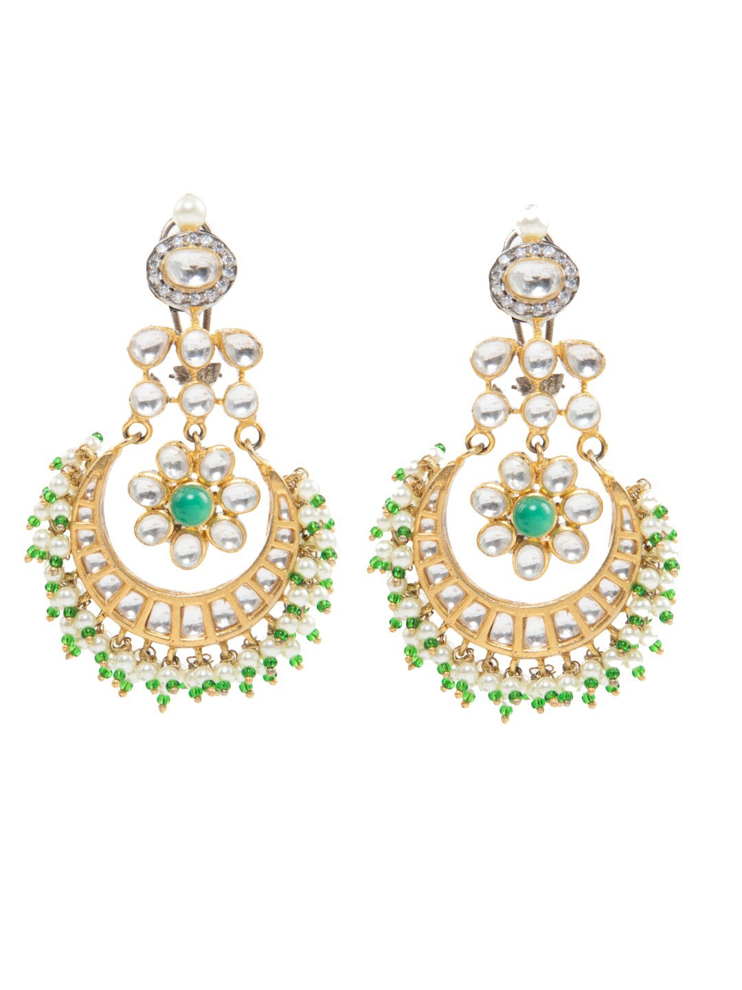 

House of Pataudi Gold-Plated Kundan-Studded & Beaded Drop Earrings