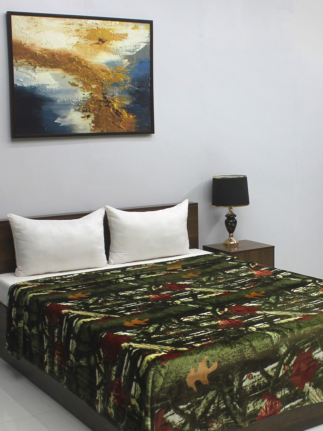 

BOMBAY DYEING Fidelis Sea Green & White Geometric Mild Winter 284 GSM Double Bed Blanket
