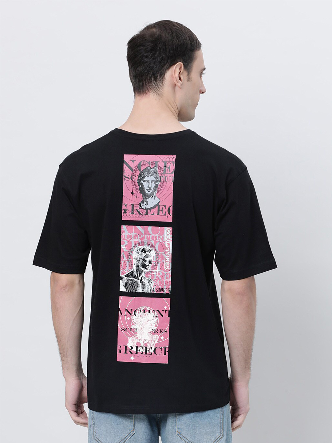 

Kryptic Graphic Printed Round Neck Pure Cotton Oversized T-shirt, Black