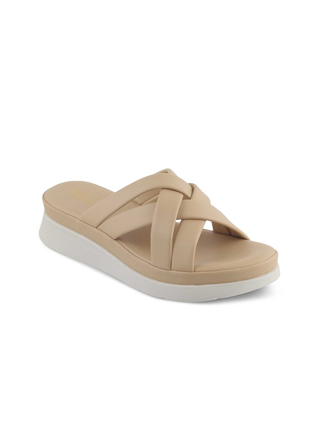 

Tresmode Cross Strap Open Toe Flatform Heels, Beige