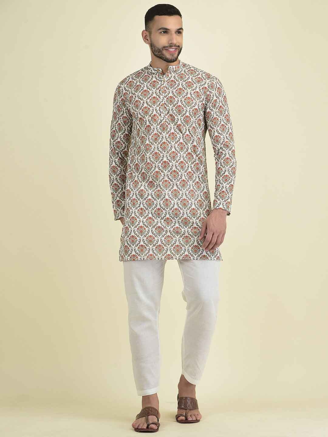 

DEYANN Ethnic Motifs Printed Regular Thread Work Kurta With Pyjamas, Cream