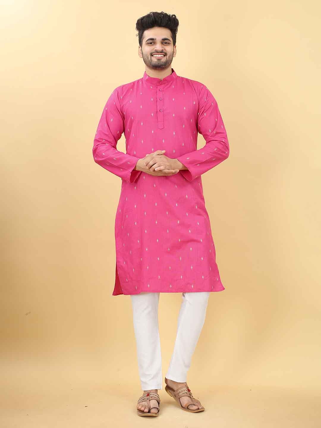 

HERE&NOW Striped Mandarin Collar Straight Kurta, Pink